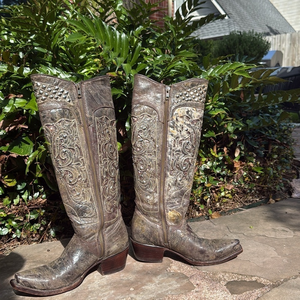 INNOVATION Embelished Embroidered Distressed Studded Cowgirl Western Boots - Picture 14 of 17